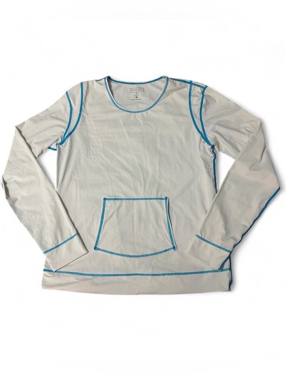 Athleta White Long Sleeve Pullover with Blue Trim